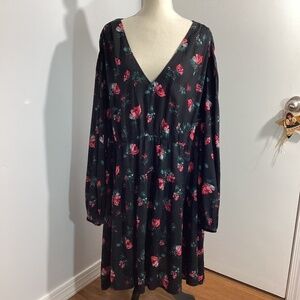 NWT A NEW DAY WOMAN PLUS 3X FLORAL MINI DRESS BLACK RED ROSES CASUAL PARTY